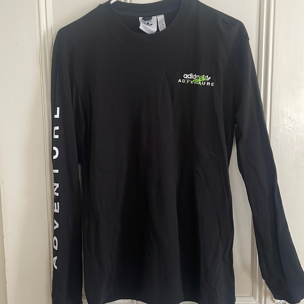 adidas adventure, long black tee, size small men’s